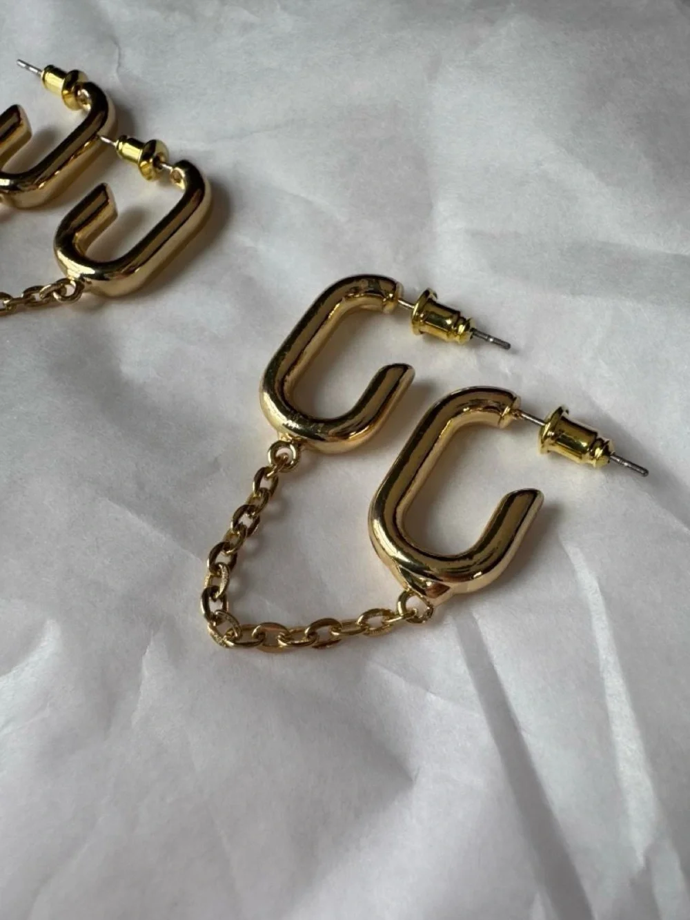 BaubleBar Gold Double Huggie Chain Drop Earrings